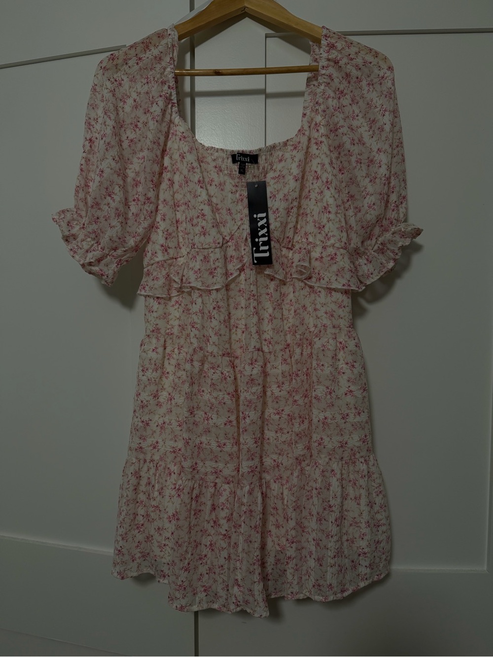 Trixxi Cream Mini Dress with Pink Floral Print